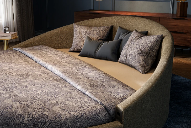 Rond hoofdpaneel van beddesign Pampus