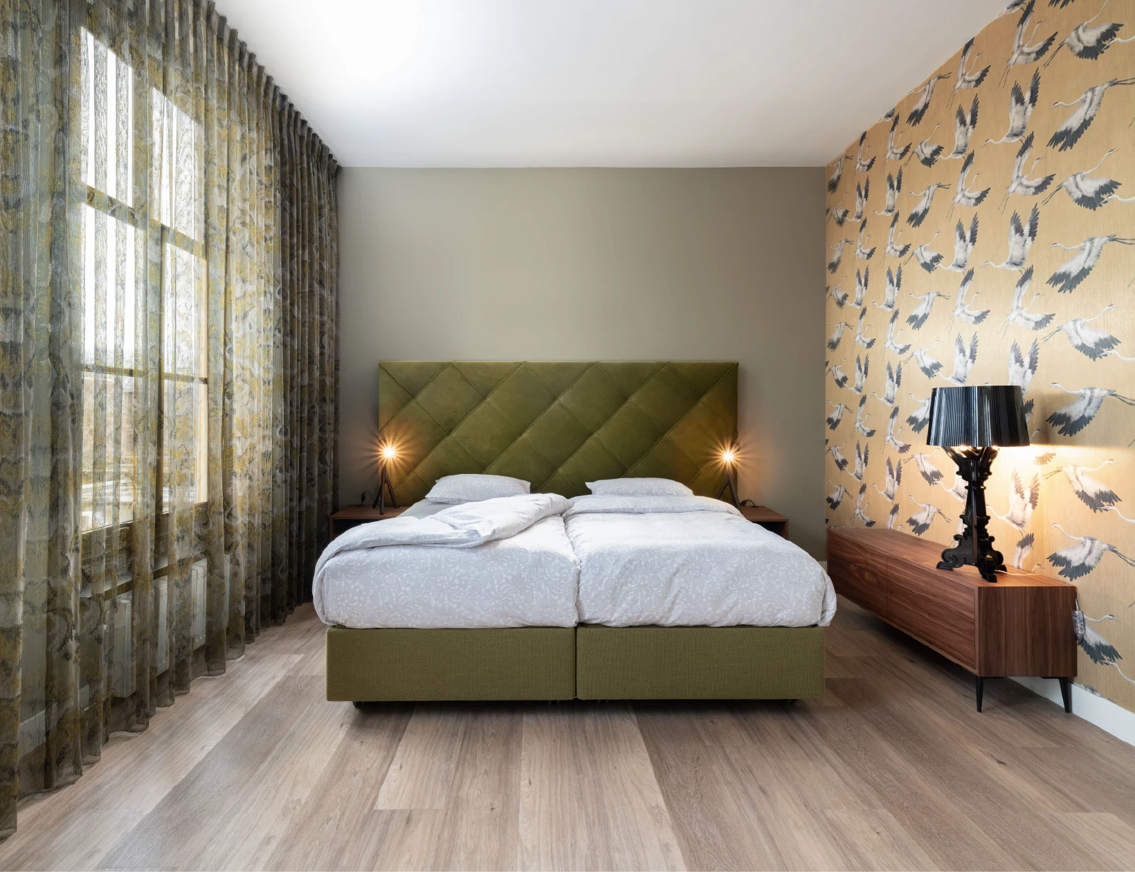 Hoofdpaneel Finot&ocirc;re in groen velvet met bedset N&deg;1