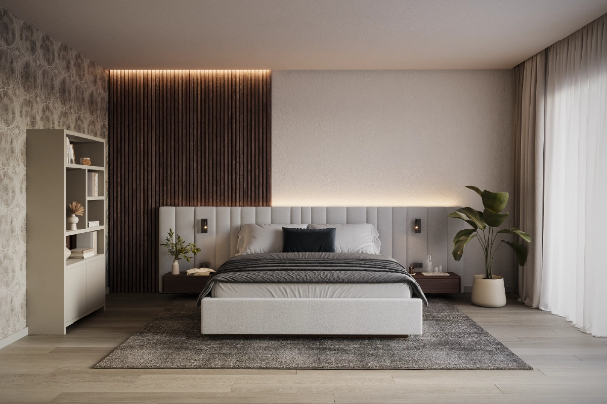 Gestoffeerd design bed met verfijnde bekleding