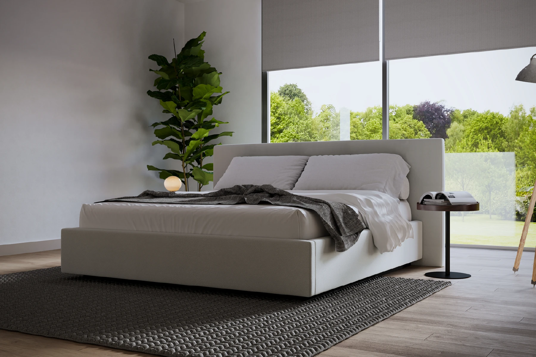 Design bed N°5 met Roma hoofdpaneel in schuin aanzicht