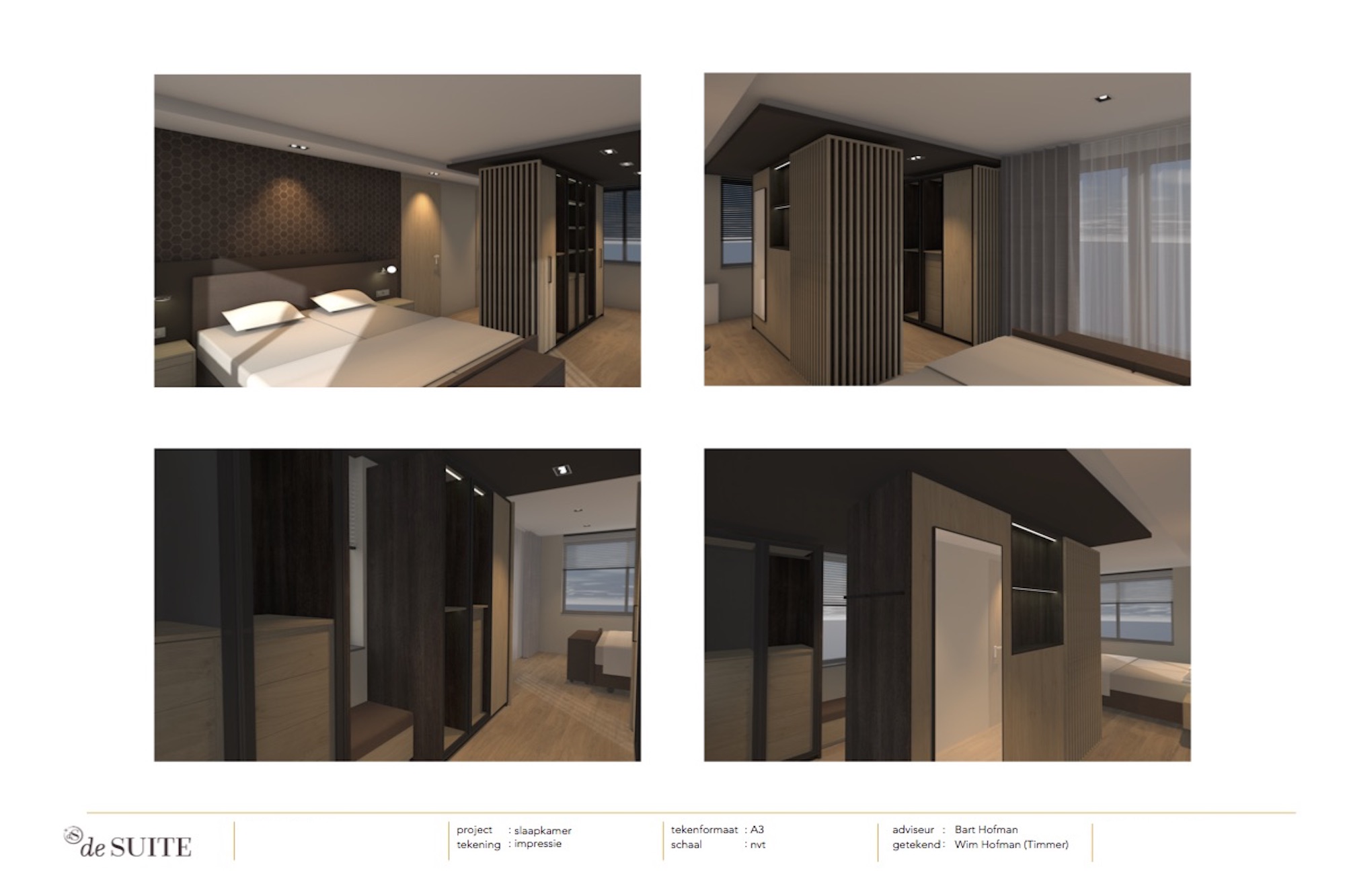 Artist impression van de slaapkamer met de vrijstaande inloopkast