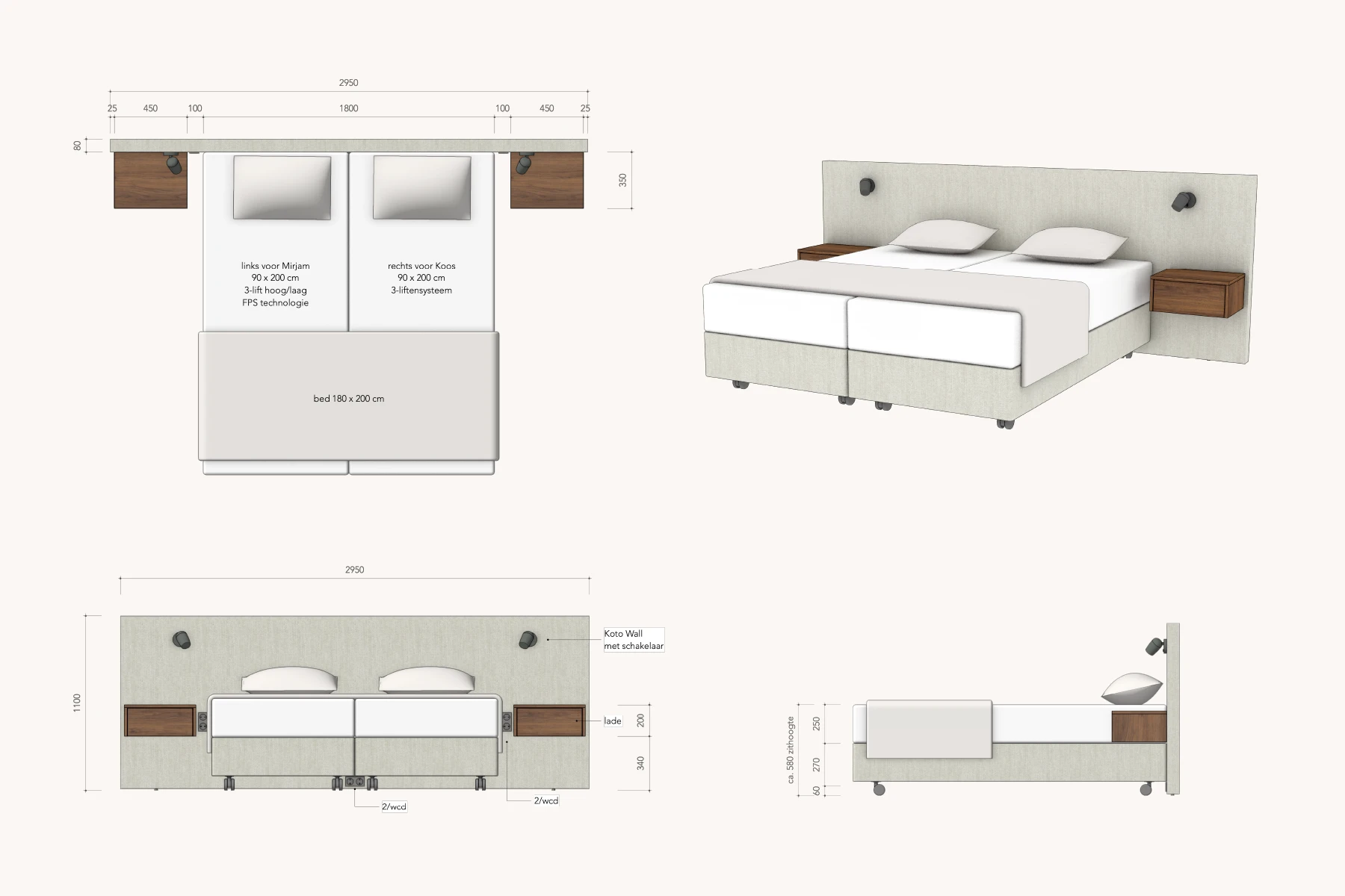 tekening van model Ferrara met bedset N°1