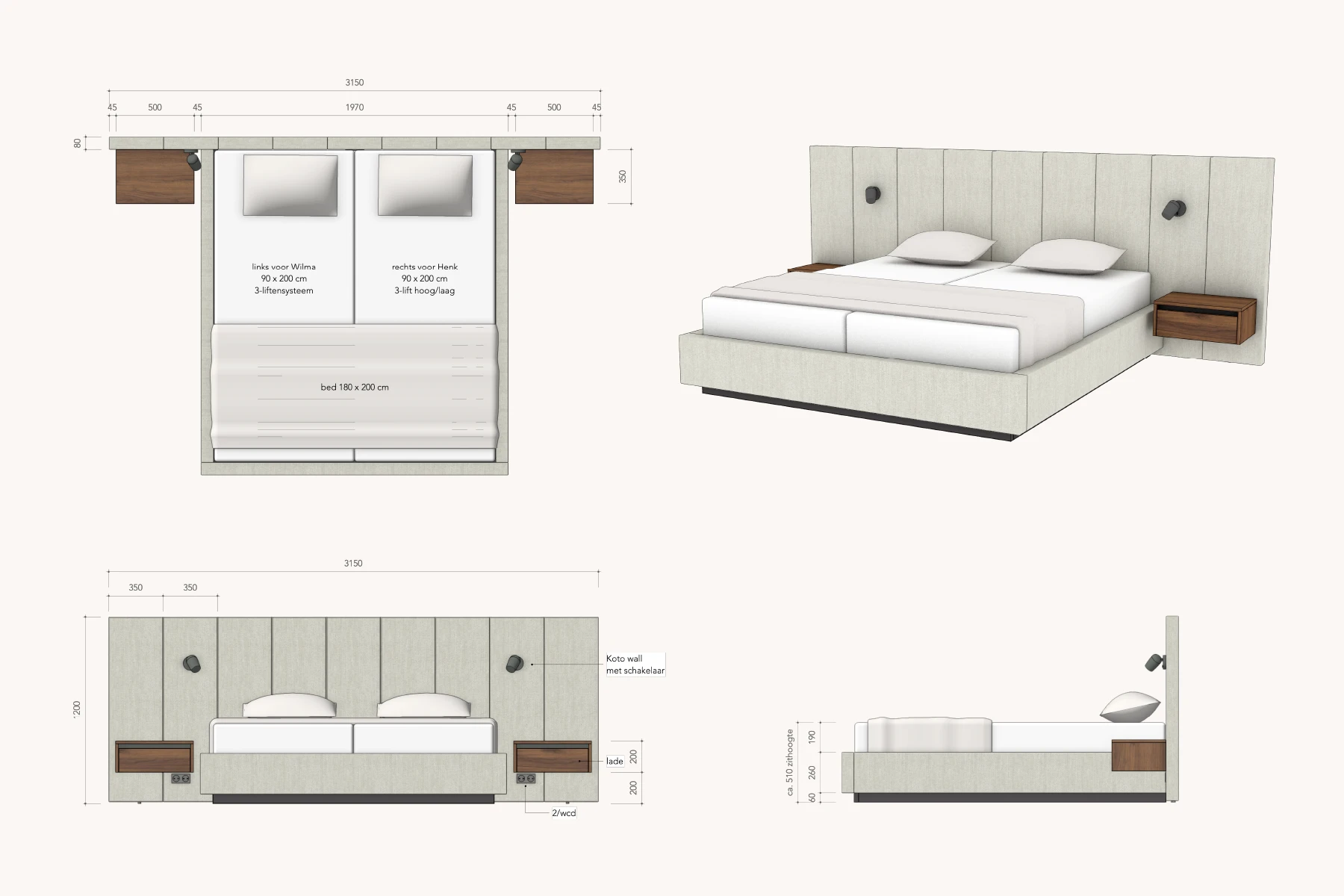 tekening van model Formosa met bedset N°5