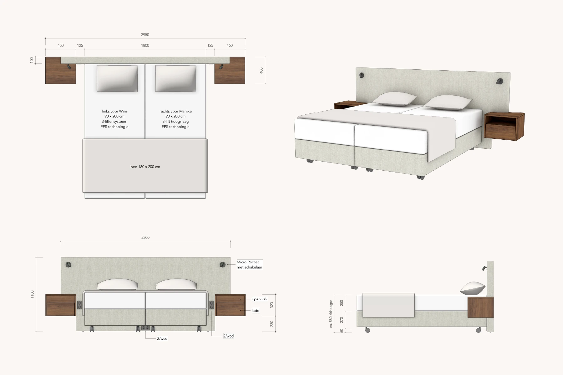 tekening van model Manifesto met bedset N°1