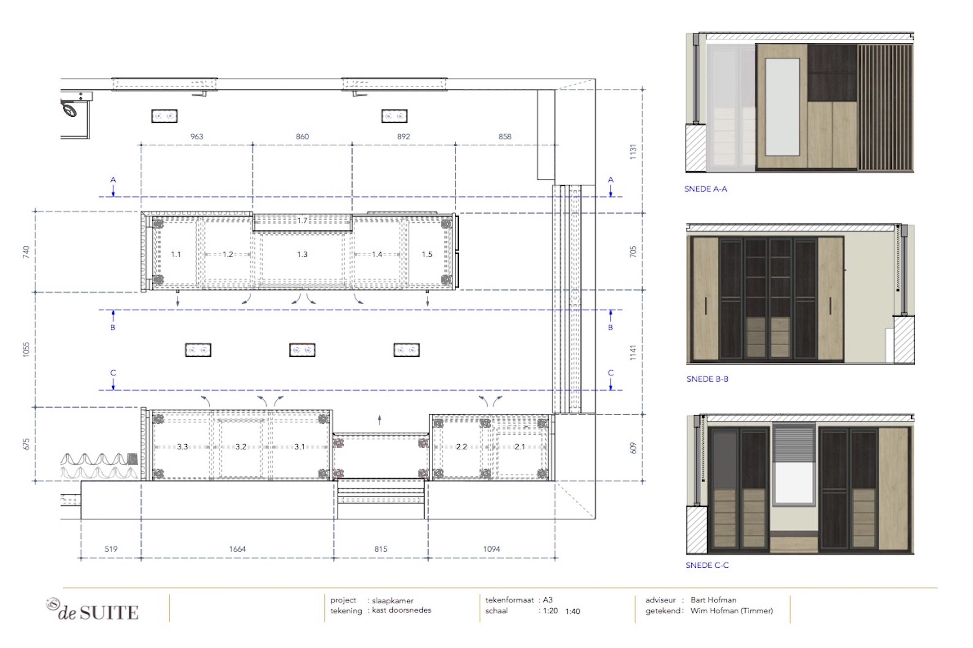 Ontwerptekening van de inloopkast